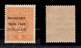 OCCUPAZIONI - MONTENEGRO - 1941 - Segnatasse - 5 Din (4ga Con Errrore X1X - Soprastampa A Sinistra - Gomma Integra (750+ - Montenegro