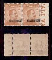 COLONIE - CASTELROSSO - 1922 - 20 Cent (4dab) Coppia Orizzontale Bordo Foglio Con Soprastampa Spostata A Destra E Obliqu - Other & Unclassified