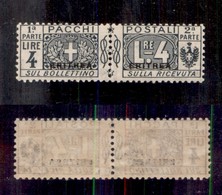 COLONIE - ERITREA - 1916 - Pacchi Postali - 4 Lire (8) - Gomma Integra - Cert. AG (2.600) - Other & Unclassified