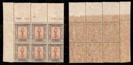 COLONIE - LIBIA - 1921 - 15 Cent Pittorica (25) - Blocco Di Sei Angolo Di Foglio Con Numeri Di Tavola - Gomma Integra -  - Other & Unclassified