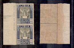 COLONIE - LIBIA - 1921 - 10 Lire Pittorica (32ax-14x13 1/2) - Coppia Verticale Bordo Foglio - Senza Filigrana - Gomma In - Autres & Non Classés