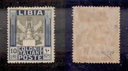 COLONIE - LIBIA - 1921 - 10 Lire Pittorica (32y) - Filigrana “piccola Croce” - Gomma Originale (900) - Other & Unclassified