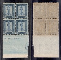 COLONIE - LIBIA - 1924 - 25 Cent Pittorica (49i-carta Azzurrognola) - Quartina Bordo Foglio - Gomma Integra (500+) - Sonstige & Ohne Zuordnung