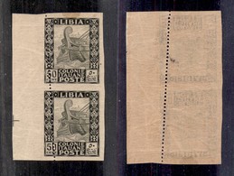 COLONIE - LIBIA - 1924 - 50 Cent Pittorica (51mb) - Coppia Bordo Foglio Non Dentellata Orizzontalmente - A Sinistra Dent - Autres & Non Classés