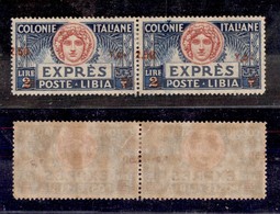 COLONIE - LIBIA - 1926 - Espressi - 2,50 Lire Su 2 - Coppia Orizzontale Con Soprastampa Obliqua Del Nuovo Valore - Varie - Other & Unclassified