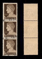 REPUBBLICA SOCIALE - GNR BRESCIA - 1943 - 10 Cent (471/Ia) - Striscia Verticale Di Tre Con Soprastampe Oblique (a Cavall - Other & Unclassified
