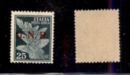 REPUBBLICA SOCIALE - GNR BRESCIA - 1943 - Secondo Tipo - 25 Cent (117/II-errore Ad) - Punti Grossi Dopo Le Lettere - Gom - Altri & Non Classificati