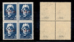 REPUBBLICA SOCIALE - GNR VERONA - 1944 - 35 Cent (476) In Quartina - Gomma Integra - Oliva + Cert. AG (1400+) - Sonstige & Ohne Zuordnung