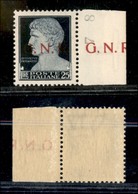 REPUBBLICA SOCIALE - GNR VERONA - 1944 - 25 Lire (488Kb) Bordo Foglio Integrale A Destra Con Soprastampa Ripetuta A Marg - Andere & Zonder Classificatie