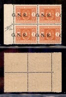 REPUBBLICA SOCIALE - GNR VERONA - 1944 - Segnatasse - 1 Lira (55d) - Quartina Bordo Foglio Con Soprastampe A Cavallo (e  - Altri & Non Classificati