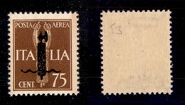REPUBBLICA SOCIALE - PROVVISORI  - 1944 - Saggi - 75 Cent (P10A-Aerea) - Gomma Integra - Cert. AG (6.000) - Sonstige & Ohne Zuordnung