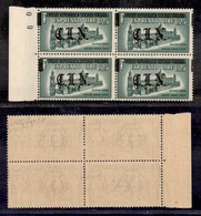 EMISSIONI LOCALI - CLN - TORINO - 1945 - 1,25 Lire Espresso (Errani 17) - Quartina Con Soprastampe Spostate A Cavallo -  - Altri & Non Classificati