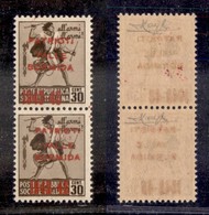 EMISSIONI LOCALI - CLN - VALLE BORMIDA - 1945 - 30 Cent (4A) - Coppia Verticale Con Soprastampe Disallineate In Vertical - Autres & Non Classés