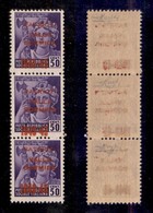 EMISSIONI LOCALI - CLN - VALLE BORMIDA - 1945 - 50 Cent (5A) - Striscia Verticale Di Tre Con Soprastampe Spaziate Irrego - Sonstige & Ohne Zuordnung