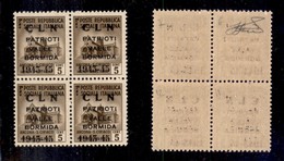 EMISSIONI LOCALI - CLN - VALLE BORMIDA - 1945 - Soprastampa Modificata - 5 Cent (1A) In Quartina - Gomma Integra - Cert. - Other & Unclassified