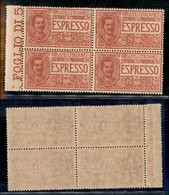 REGNO D'ITALIA - ESPRESSI - 1920 - 50 Cent Espresso (4) - Quartina - Gomma Integra (65) - Other & Unclassified