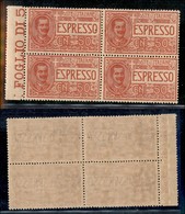 REGNO D'ITALIA - ESPRESSI - 1920 - 50 Cent Espresso (4) - Quartina - Gomma Integra (65) - Sonstige & Ohne Zuordnung