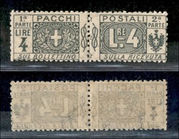 REGNO D'ITALIA - PACCHI POSTALI - 1925 - 4 Lire Pacchi Postali - Falso Di Milano (F15) - Gomma Integra (105) - Sonstige & Ohne Zuordnung