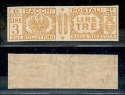 REGNO D'ITALIA - PACCHI POSTALI - 1927 - 3 Lire Pacchi Postali (32d) - Non Dentellato - Gomma Originale (100) - Other & Unclassified