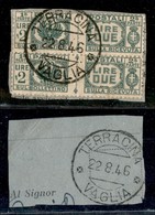 REGNO D'ITALIA - PACCHI POSTALI - 1946 - 2 Lire Pacchi Postali (61) - Coppia Verticale Usata Su Frammento (20+) - Sonstige & Ohne Zuordnung