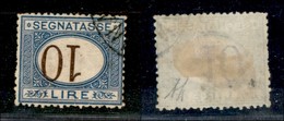 REGNO D'ITALIA - SEGNATASSE - 1874 - 10 Lire Segnatasse (14b) - Usato - Cifre Capovolte - Dentellatura Carente A Sinistr - Other & Unclassified