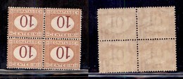 REGNO D'ITALIA - SEGNATASSE - 1890 - 10 Cent Segnatasse (21a) - Quartina Con Cifre Capovolte - Gomma Integra - Centratur - Sonstige & Ohne Zuordnung