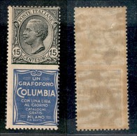 REGNO D'ITALIA - PUBBLICITARI - 1924 - 15 Cent Columbia (2) - Dentellatura Verticale Postata - Gomma Originale Bruna (90 - Sonstige & Ohne Zuordnung