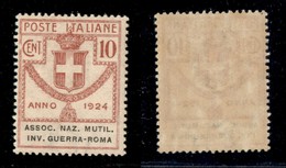 REGNO D'ITALIA - PARASTATALI - 1924 - 10 Cent Assoc. Naz. Mutil. Inv. Guerra-Roma (6) - Gomma Originale (20) - Andere & Zonder Classificatie