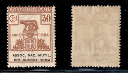 REGNO D'ITALIA - PARASTATALI - 1924 - 30 Cent Assoc. Naz. Mutil. Inv. Guerra-Roma (8) - Gomma Integra (50) - Andere & Zonder Classificatie