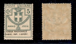 REGNO D'ITALIA - PARASTATALI - 1924 - 5 Cent Cassa Nazionale Assic. Inf. Lavoro (17cd Varietà) - Gomma Originale - L+Oro - Other & Unclassified