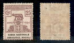 REGNO D'ITALIA - PARASTATALI - 1924 - 25 Cent Cassa Nazionale Assicuraz. Sociali (26) - Gomma Originale (55) - Sonstige & Ohne Zuordnung