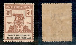 REGNO D'ITALIA - PARASTATALI - 1924 - 30 Cent Cassa Nazionale Assicuraz. Sociali (27) - Gomma Originale - Ottimamente Ce - Andere & Zonder Classificatie