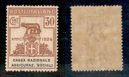 REGNO D'ITALIA - PARASTATALI - 1924 - 30 Cent Cassa Nazionale Assicuraz. Sociali (27) - Gomma Originale - Ottimamente Ce - Sonstige & Ohne Zuordnung