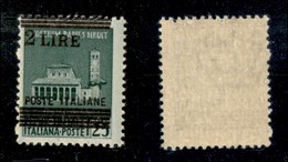 REGNO D'ITALIA - LUOGOTENENZA - 1945 - 2 Lire Su 25 Cent (525b) - Soprastampa Spostata In Alto - Gomma Integra (90) - Sonstige & Ohne Zuordnung