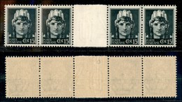 REGNO D'ITALIA - LUOGOTENENZA - 1945 - 15 Cent Imperiale (526) - Striscia Di 4 Con Interspazio Al Centro - Gomma Integra - Other & Unclassified