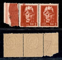 REGNO D'ITALIA - LUOGOTENENZA - 1945 - 2 Lire Imperiale (533) - Bordo Di Foglio Con Grande Macchia Di Colore - Gomma Int - Sonstige & Ohne Zuordnung