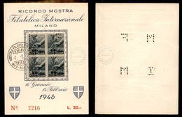 REGNO D'ITALIA - LUOGOTENENZA - 1946 - 20 Lire - Milano/Ricordo Mostra Filatelica Internazionale - Cartoncino Ricordo - Other & Unclassified