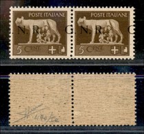 REPUBBLICA SOCIALE  - GNR BRESCIA - 1943 - 5 Cent (470/I Faa) - G A Sinistra - Coppia Orizzontale - Gomma Integra - Sora - Autres & Non Classés