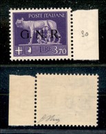 REPUBBLICA SOCIALE  - GNR VERONA - 1944 - 3,70 Lire (484) - Gomma Integra - Oliva (120) - Other & Unclassified