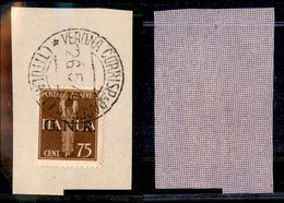 REPUBBLICA SOCIALE  - GNR VERONA - 1944 - 75 Cent Aerea (119) Su Frammento - Verona (Titolare) - Cert.AG (280+) - Other & Unclassified