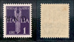 REPUBBLICA SOCIALE  - GNR VERONA - 1944 - 1 Lira Aerea (121a) - Soprastampa Capovolta - Gomma Integra (110) - Other & Unclassified