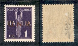 REPUBBLICA SOCIALE  - GNR VERONA - 1944 - 1 Lira Aerea (121A) - Soprastampa Rossa - Gomma Integra Con Piccola Aderenza D - Sonstige & Ohne Zuordnung