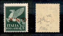 REPUBBLICA SOCIALE  - GNR VERONA - 1944 - 5 Lire Aerea (123a) Con Soprastampa Capovolta - Gomma Integra - Oliva (450) - Autres & Non Classés