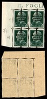 REPUBBLICA SOCIALE  - FASCETTI - 1944 - Firenze - Quartina Del 25 Cent (491) - Soprastampa Spostata In Alto A Cavallo -  - Other & Unclassified