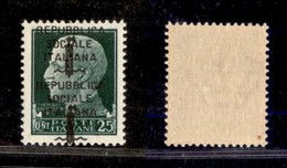 REPUBBLICA SOCIALE  - FASCETTI - 1944 - 25 Cent (491 B) Con Doppia Soprastampa (una A Cavallo) - Gomma Integra - Other & Unclassified