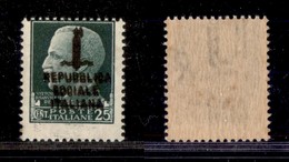 REPUBBLICA SOCIALE  - FASCETTI - 1944 - 25 Cent (491 B) Con Doppia Soprastampa + Filigrana Lettere Centrali (15/10) - Go - Other & Unclassified