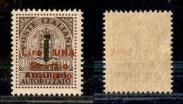 EMISSIONI LOCALI - GUDIZZOLO - 1945 - 1 Lira Su 10 Cent Recapito (2) Con Soprastampa Spostata In Basso (Ausiliario Su Re - Autres & Non Classés