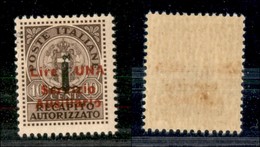 EMISSIONI LOCALI - GUDIZZOLO - 1945 - 1 Lira Su 10 Cent Recapito (2) - Ausiliario Con I Spostata E O Rotta - Gomma Integ - Sonstige & Ohne Zuordnung