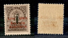 EMISSIONI LOCALI - GUDIZZOLO - 1945 - 1 Lira Su 10 Cent Recapito (2) - Ausiliario Con I Spostata E O Rotta - Gomma Integ - Other & Unclassified