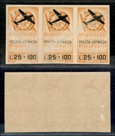 CORPO POLACCO - POSTA AEREA - 1946 - 25 Lire + 100 Aerea (3 A) - Non Dentellato - Striscia Di Tre - Gomma Integra - Pieg - Andere & Zonder Classificatie